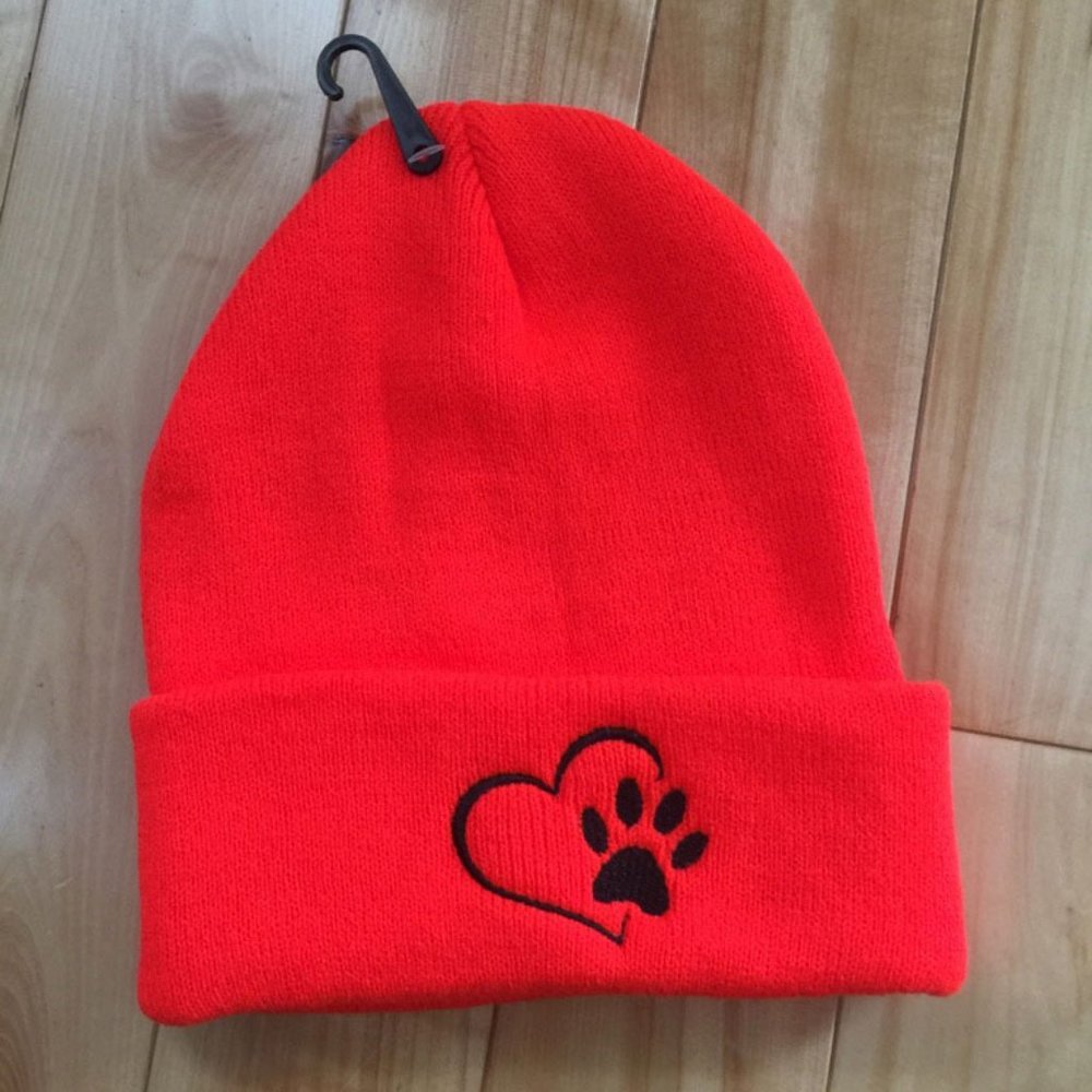 Dog paw & heart beanie - adult women's embroidered hat